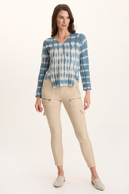 Arnie Thermal Asymmetrical Hem V-Neck Long-Sleeve Top Encaustic Wash Central - XCVI