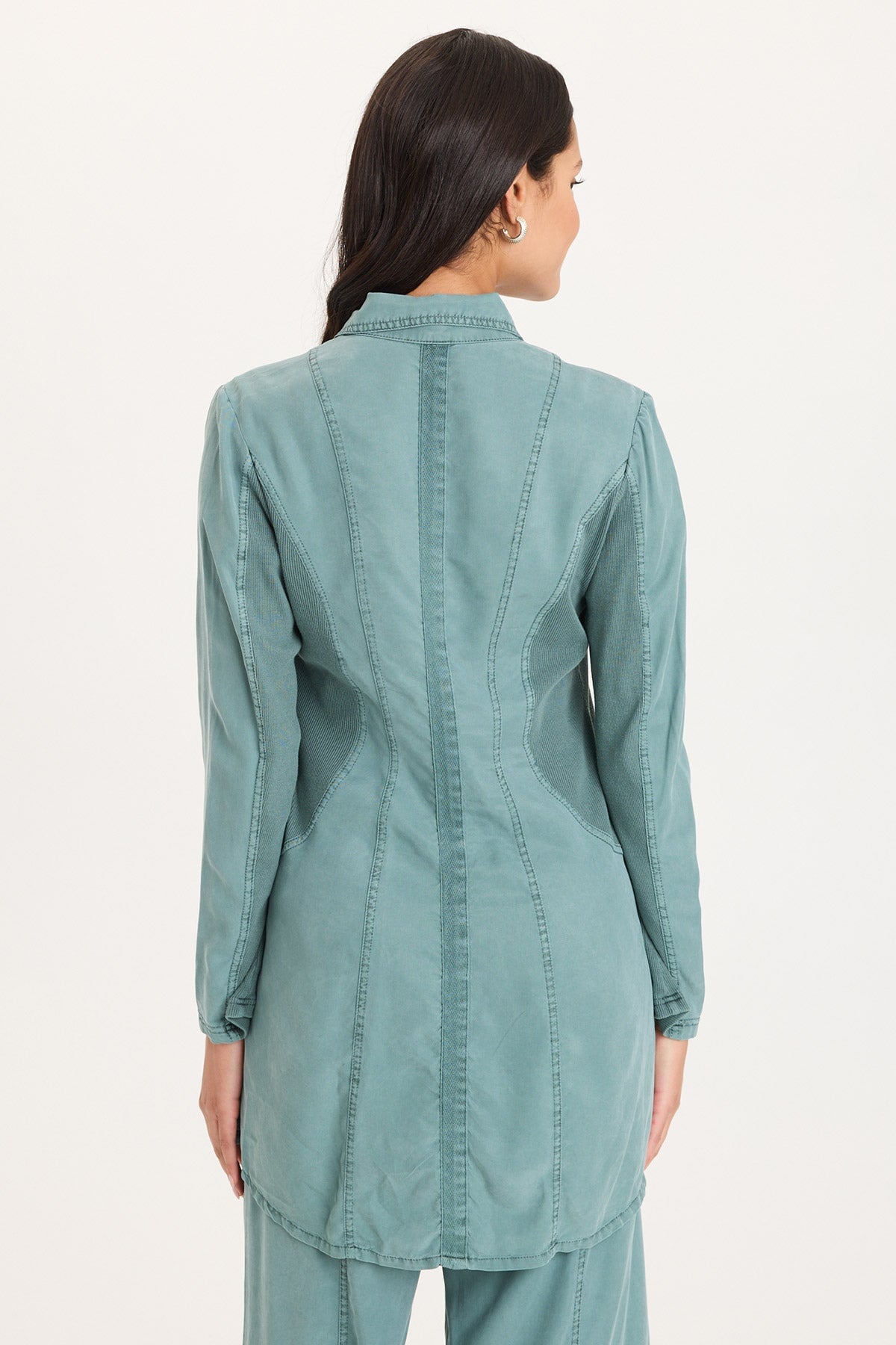 Cutmore One-Button Closure Side Slit Long Twill Blazer Ocean Storm Pigment - XCVI