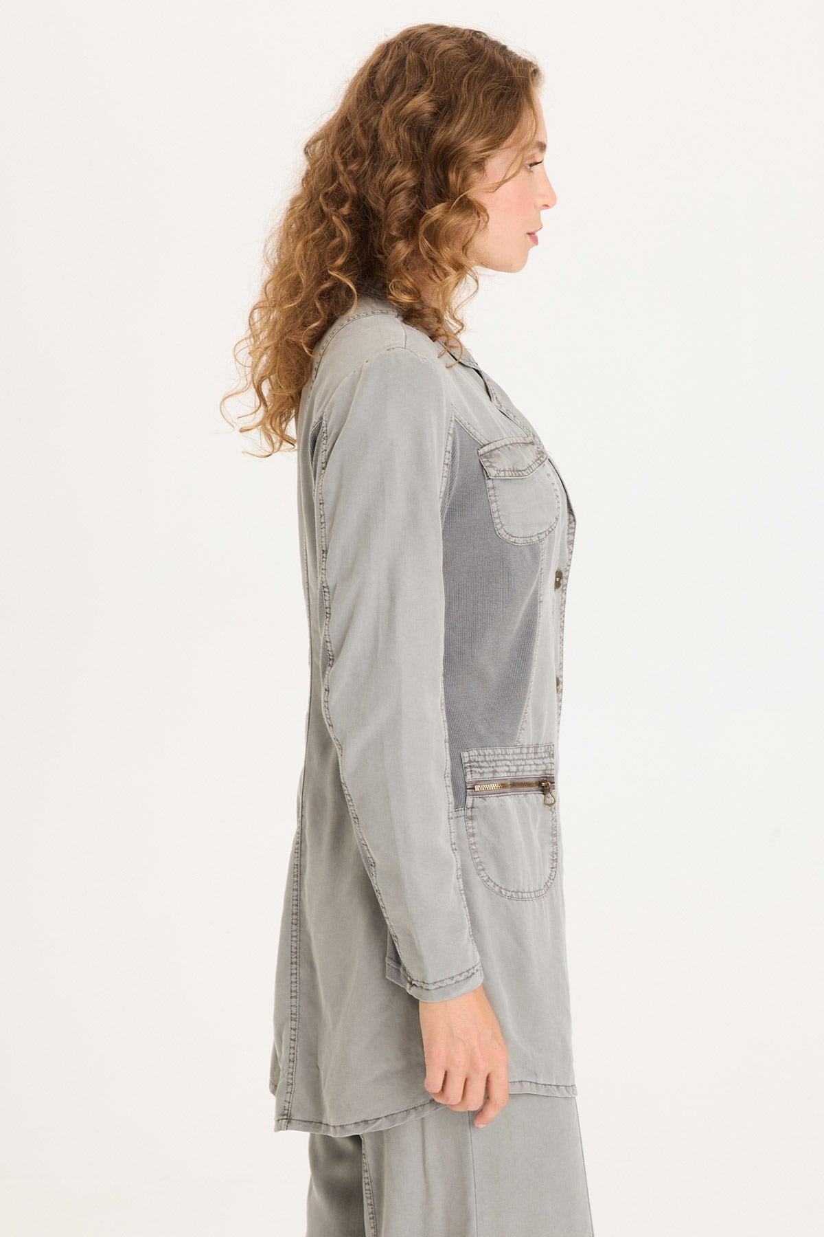 Cutmore One-Button Closure Side Slit Long Twill Blazer Magnetic Grey Pigment - XCVI