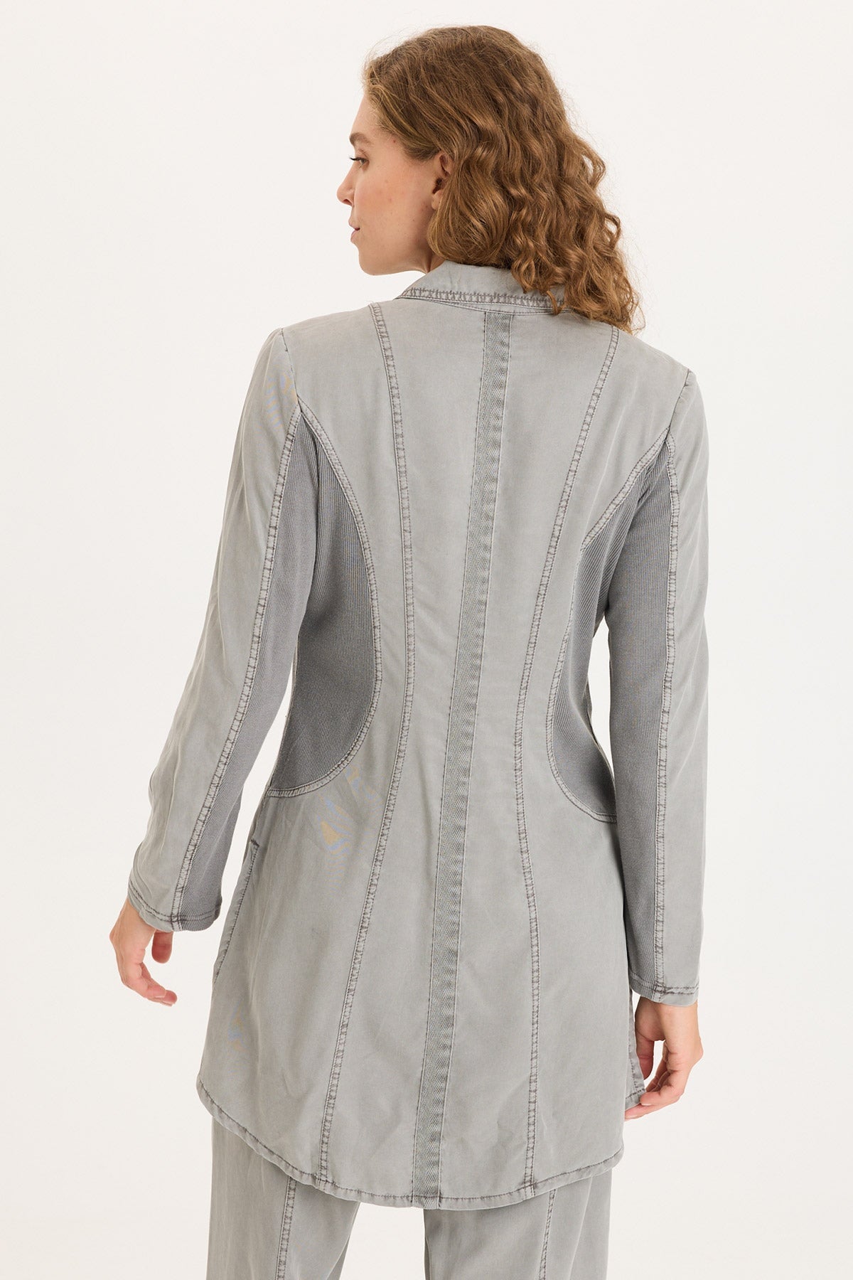 Cutmore One-Button Closure Side Slit Long Twill Blazer Magnetic Grey Pigment - XCVI
