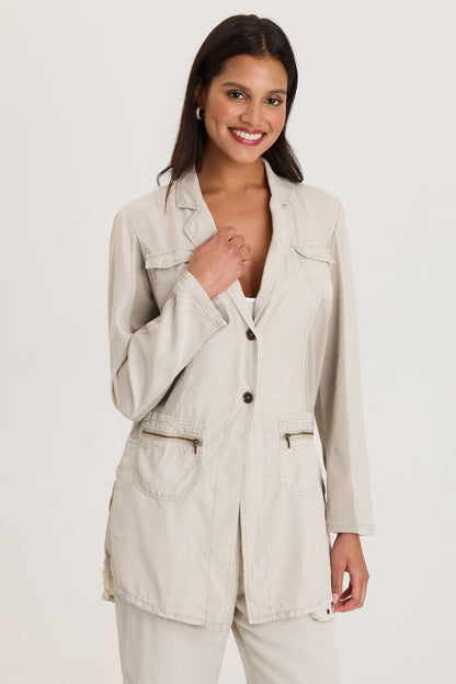 Cutmore One-Button Closure Side Slit Long Twill Blazer Center Stage Pigment - XCVI