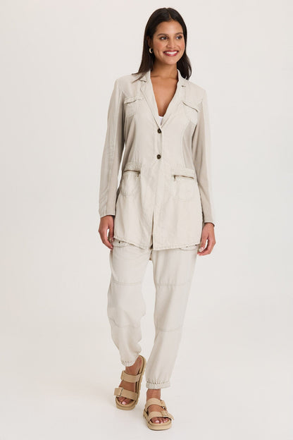 Cutmore One-Button Closure Side Slit Long Twill Blazer Center Stage Pigment - XCVI