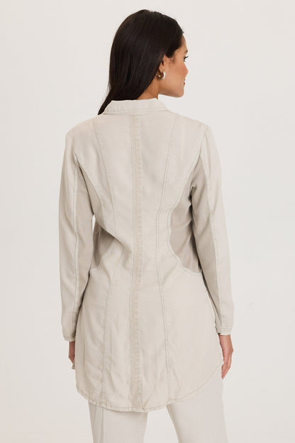 Cutmore One-Button Closure Side Slit Long Twill Blazer Center Stage Pigment - XCVI