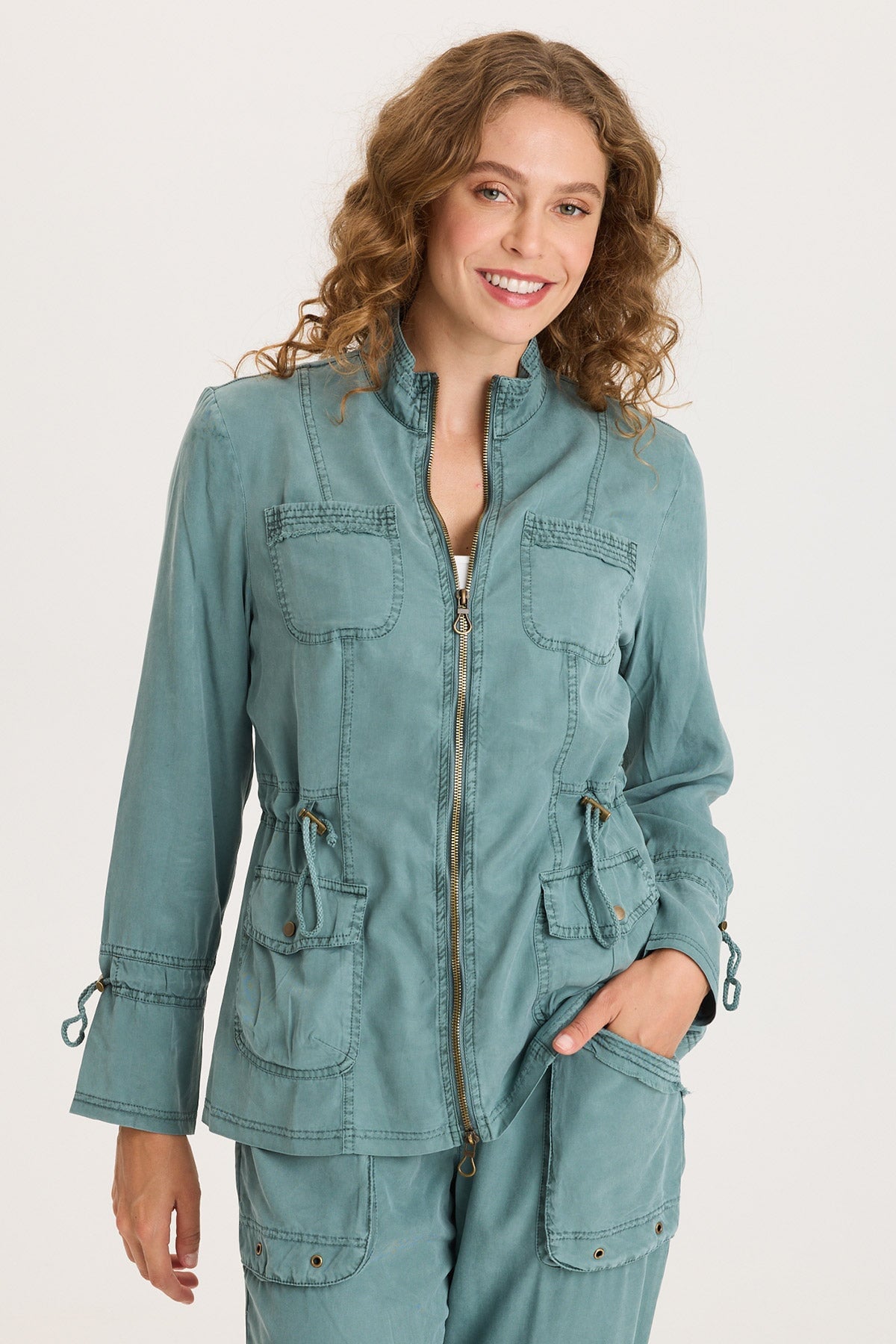 Hall Four-Pocket Cinchable Waist and Sleeves Twill with Rib Back Panels Jacket Ocean Storm Pigment - XCVI
