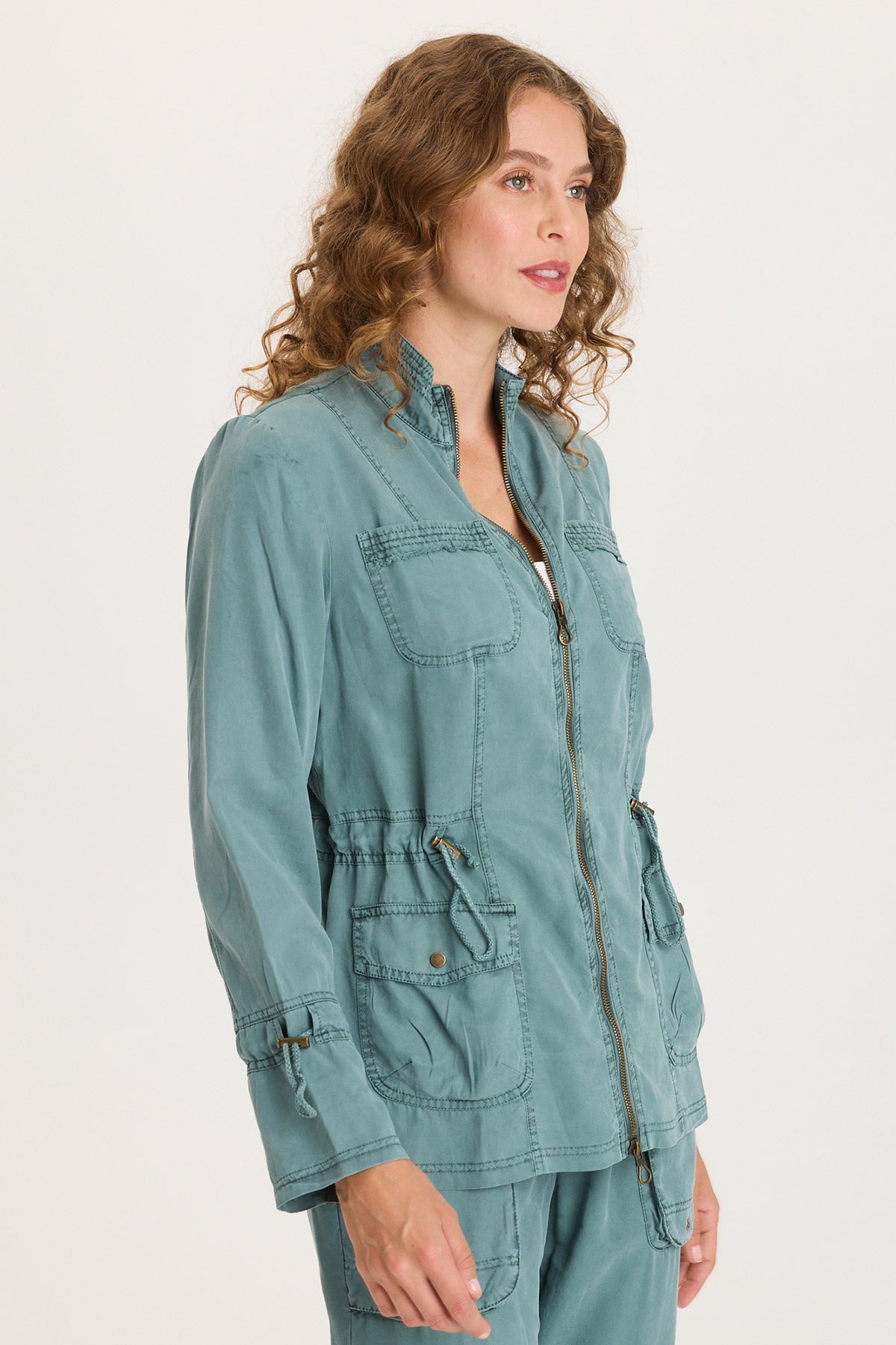 Hall Four-Pocket Cinchable Waist and Sleeves Twill with Rib Back Panels Jacket Ocean Storm Pigment - XCVI