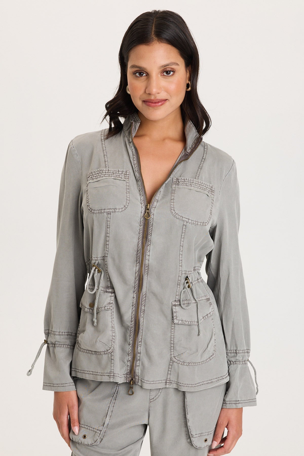 Hall Four-Pocket Cinchable Waist and Sleeves Twill with Rib Back Panels Jacket Magnetic Grey Pigment - XCVI