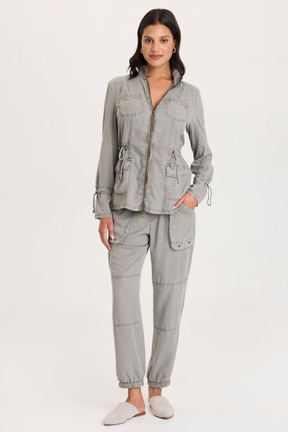 Hall Four-Pocket Cinchable Waist and Sleeves Twill with Rib Back Panels Jacket Magnetic Grey Pigment - XCVI