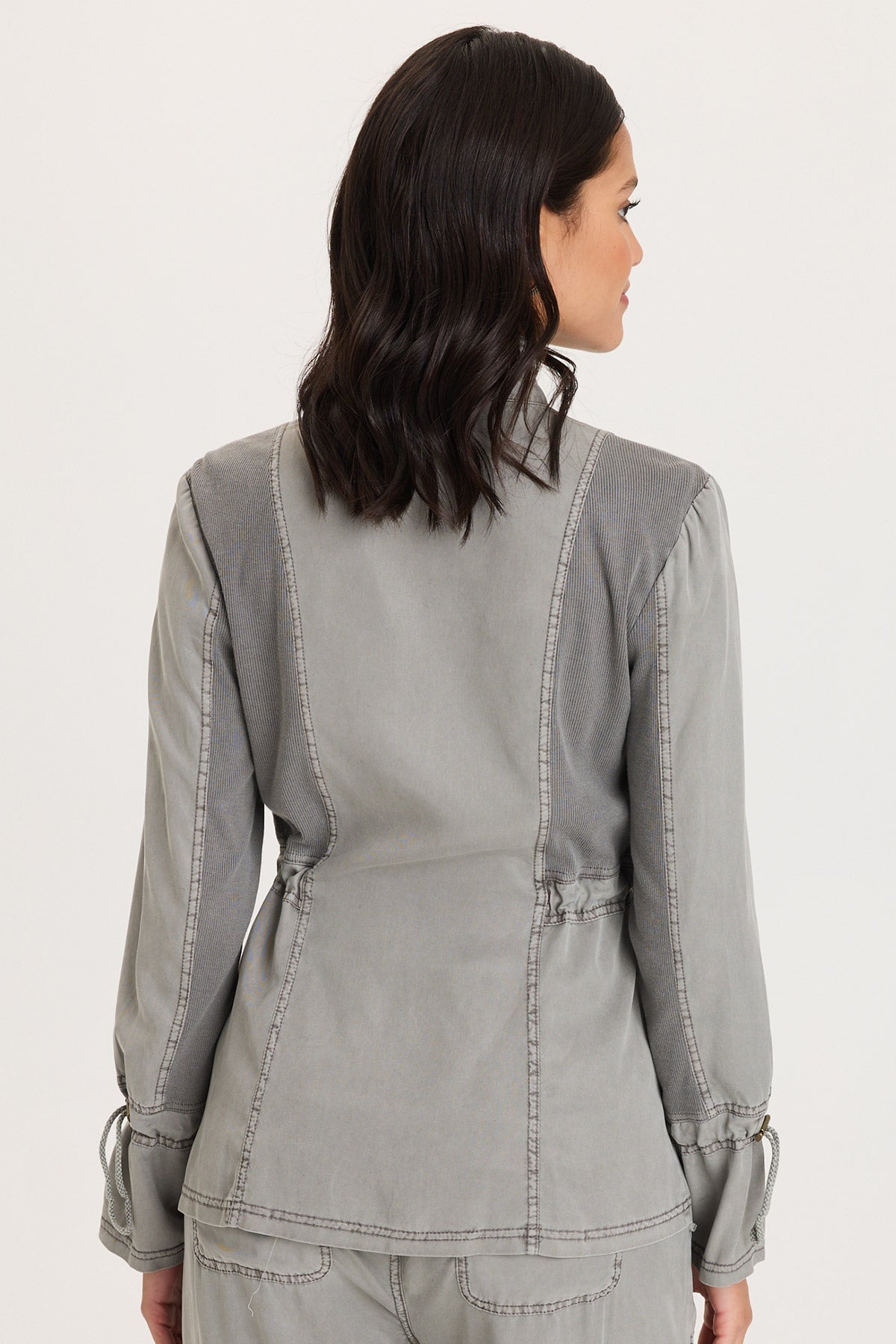 Hall Four-Pocket Cinchable Waist and Sleeves Twill with Rib Back Panels Jacket Magnetic Grey Pigment - XCVI