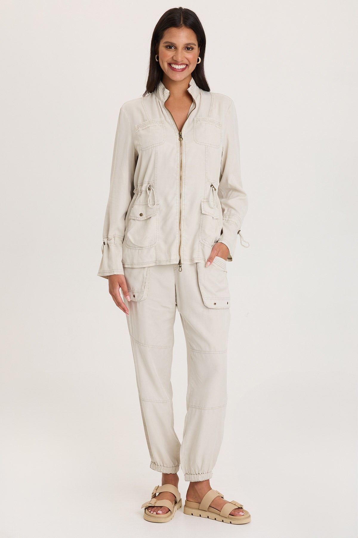 Hall Four-Pocket Cinchable Waist and Sleeves Twill with Rib Back Panels Jacket Center Stage Pigment - XCVI