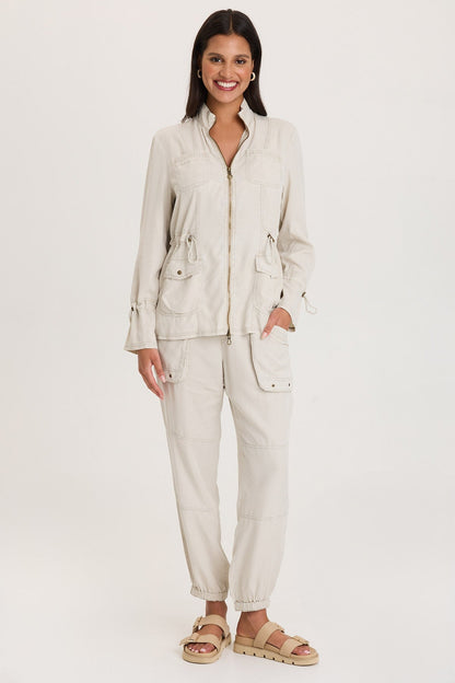 Hall Four-Pocket Cinchable Waist and Sleeves Twill with Rib Back Panels Jacket Center Stage Pigment - XCVI