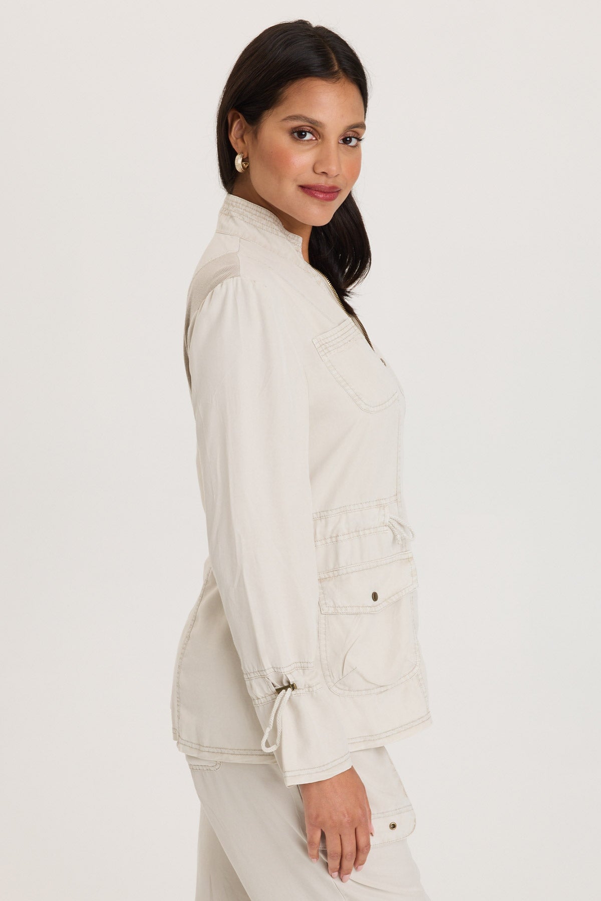 Hall Four-Pocket Cinchable Waist and Sleeves Twill with Rib Back Panels Jacket Center Stage Pigment - XCVI