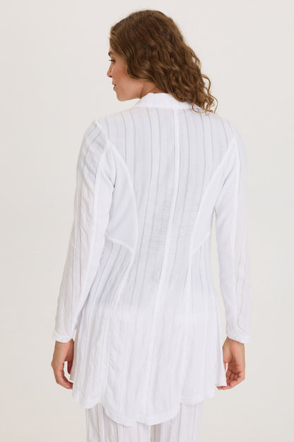 One-Button Textured Stripe Long Barron Blazer White - XCVI