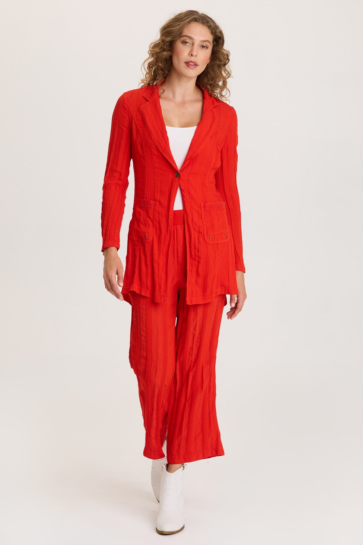 One-Button Textured Stripe Long Barron Blazer Whiplash - XCVI