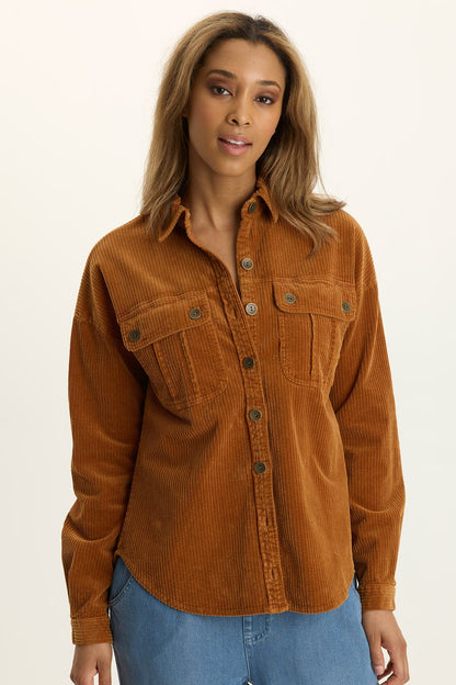 Wearables Smithson Corduroy Relaxed Shacket Maple Glaze Pigment - XCVI