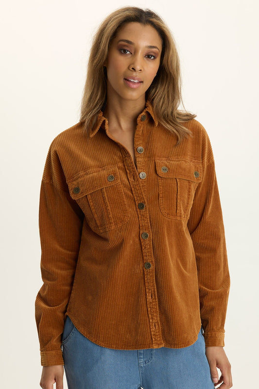 Wearables Smithson Corduroy Relaxed Shacket Maple Glaze Pigment - XCVI