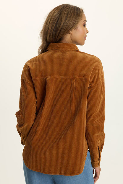 Wearables Smithson Corduroy Relaxed Shacket Maple Glaze Pigment - XCVI