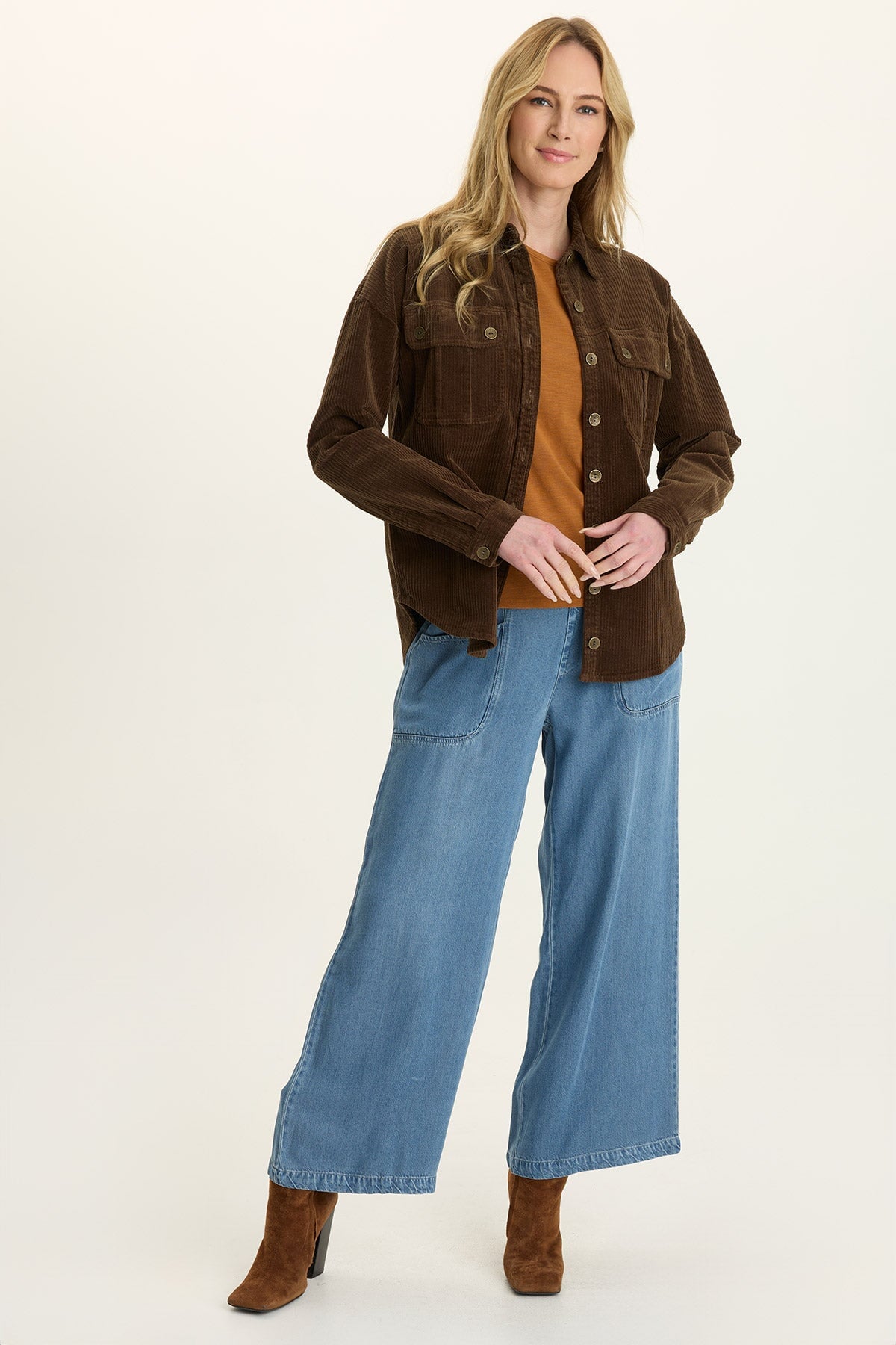 Wearables Smithson Corduroy Relaxed Shacket Cedar Glen - XCVI