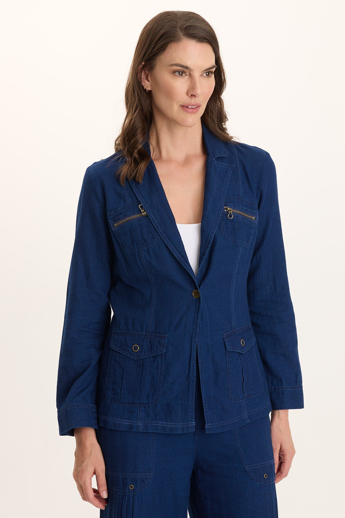 Thurman Mock-Denim Twill Blazer Sluice Wash - XCVI