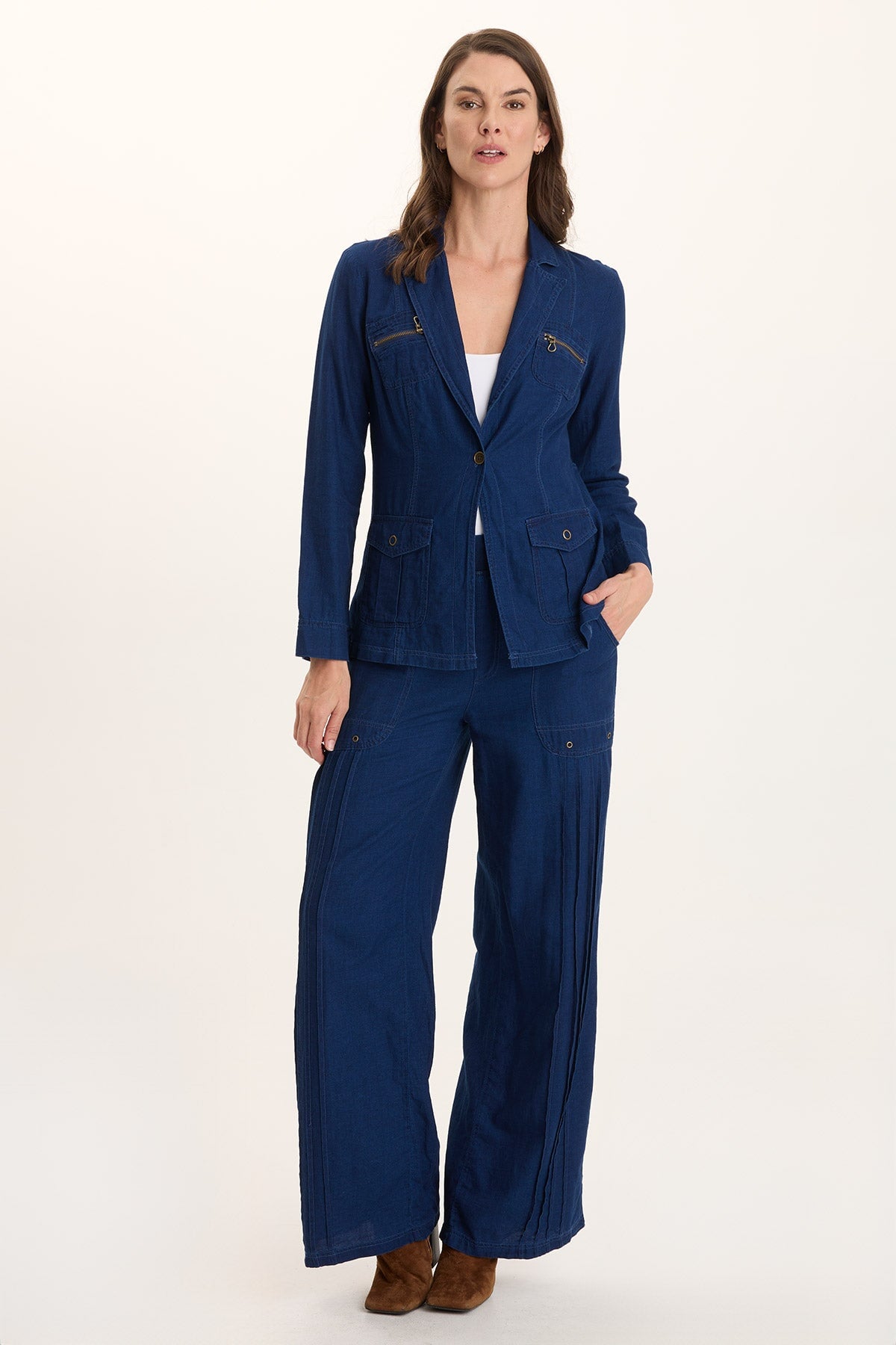 Thurman Mock-Denim Twill Blazer Sluice Wash - XCVI
