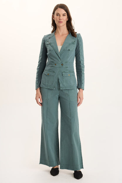 Lochlyn Fitted Snap-Detail Stretch Blazer Jacket Ocean Storm Pigment - XCVI