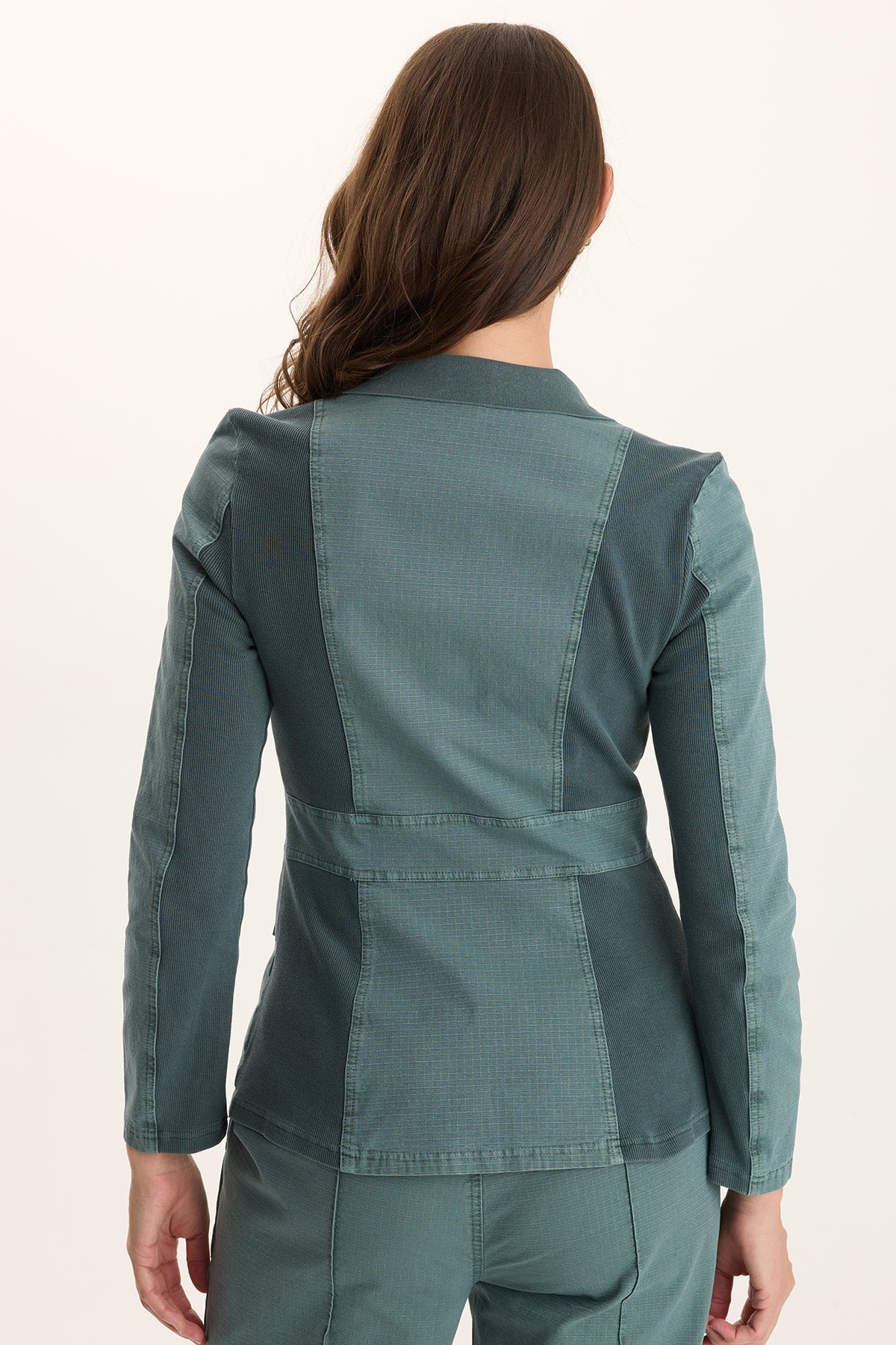 Lochlyn Fitted Snap-Detail Stretch Blazer Jacket Ocean Storm Pigment - XCVI