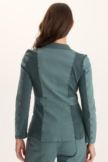 Lochlyn Fitted Snap-Detail Stretch Blazer Jacket Ocean Storm Pigment - XCVI
