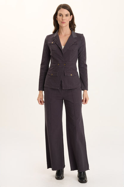 Lochlyn Fitted Snap-Detail Stretch Blazer Jacket Ashlar - XCVI
