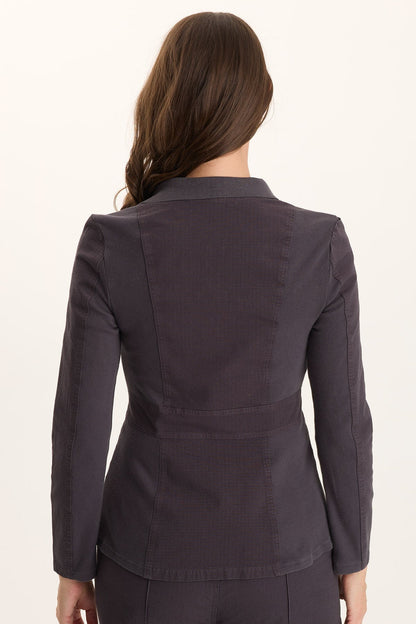 Lochlyn Fitted Snap-Detail Stretch Blazer Jacket Ashlar - XCVI