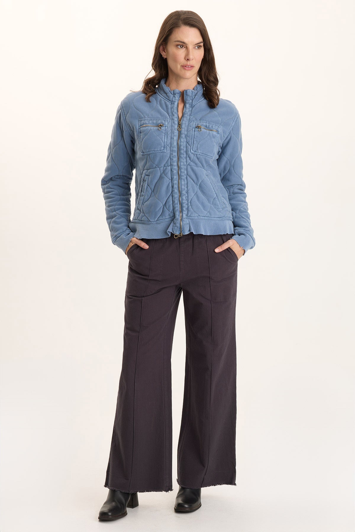 Osment Quilted Cotton Bomber Jacket Blue Echo Pigment - XCVI
