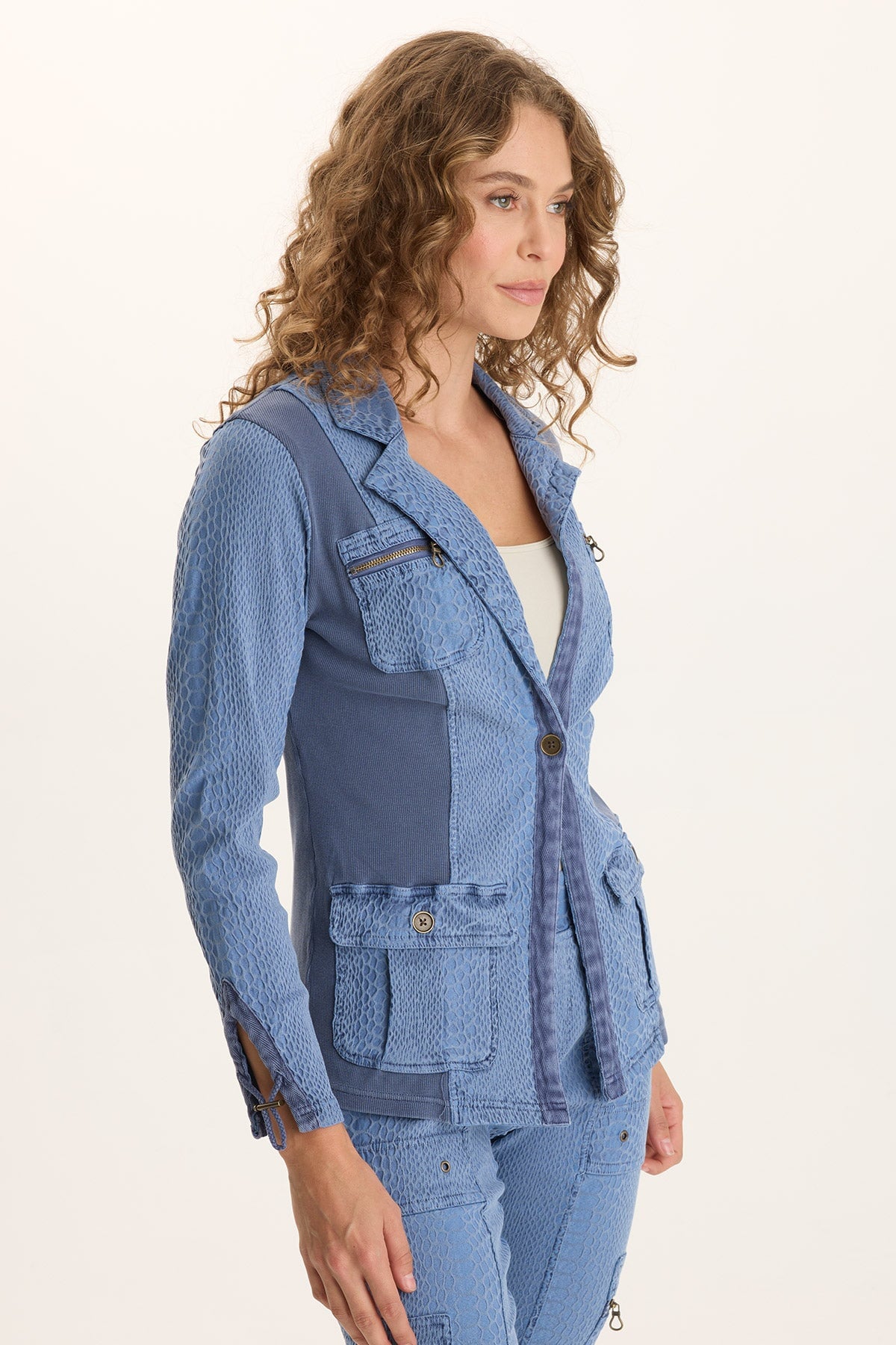 Kirklyn Textured Jacquard Blazer Jacket Blue Echo Pigment - XCVI