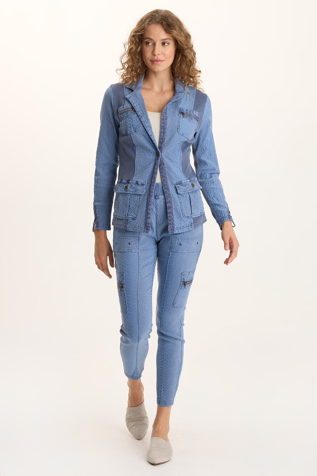 Kirklyn Textured Jacquard Blazer Jacket Blue Echo Pigment - XCVI