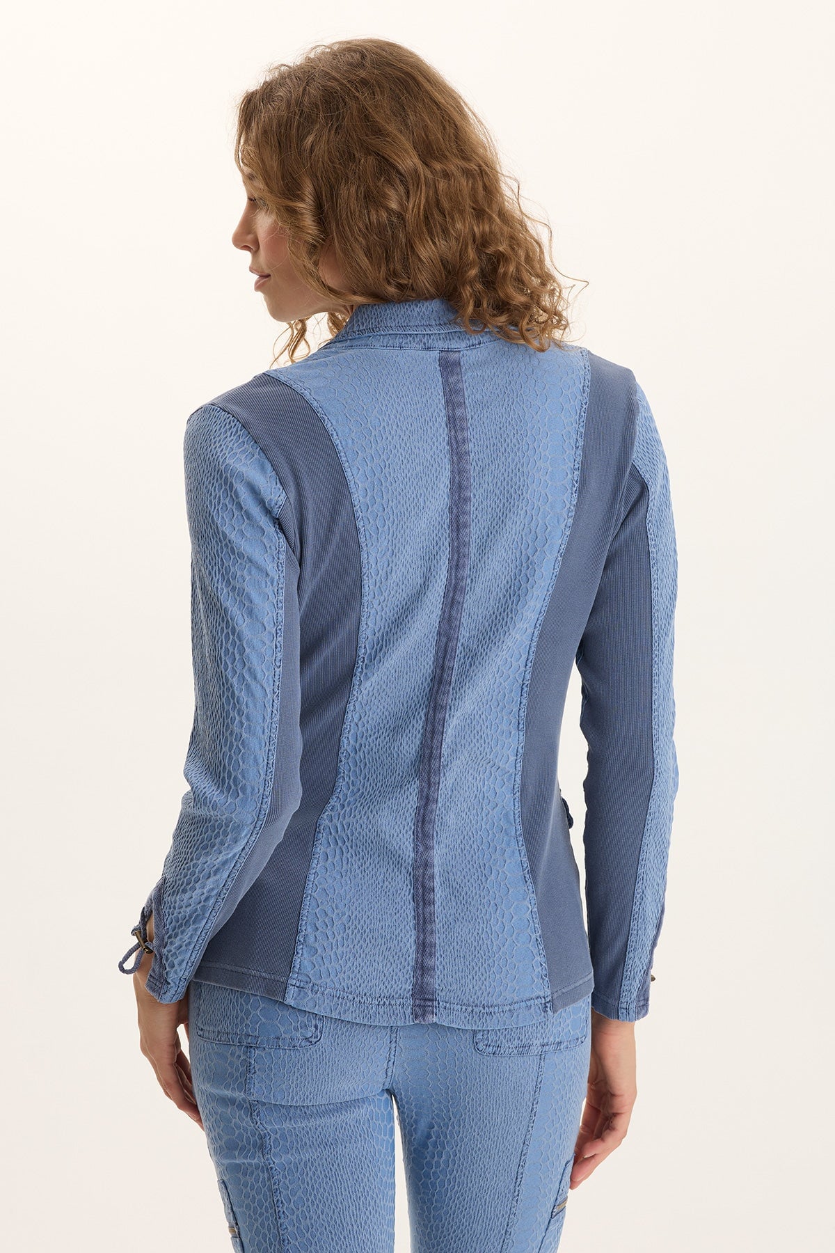 Kirklyn Textured Jacquard Blazer Jacket Blue Echo Pigment - XCVI