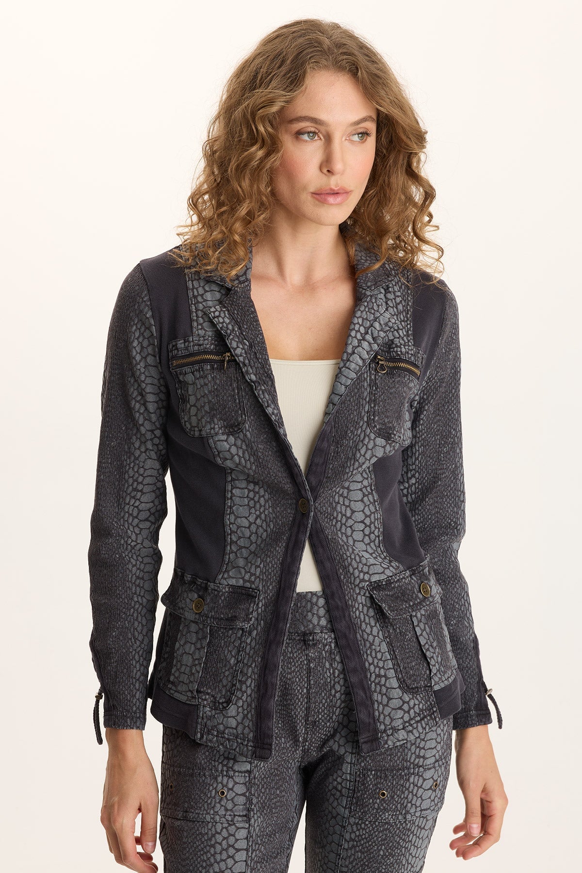 Kirklyn Textured Jacquard Blazer Jacket Ashlar - XCVI