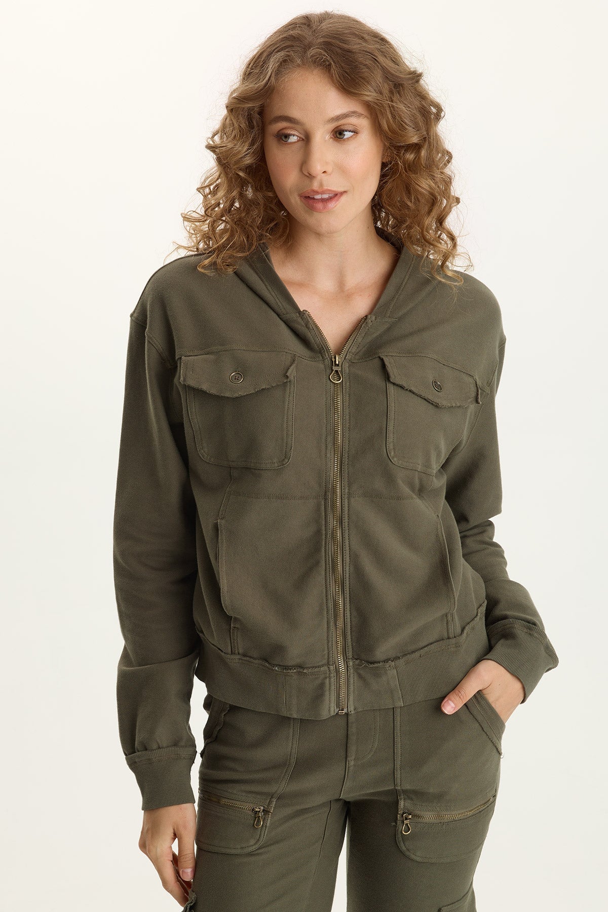 Balfore Twill Knit Hooded Bomber Jacket Rejuvenation - XCVI