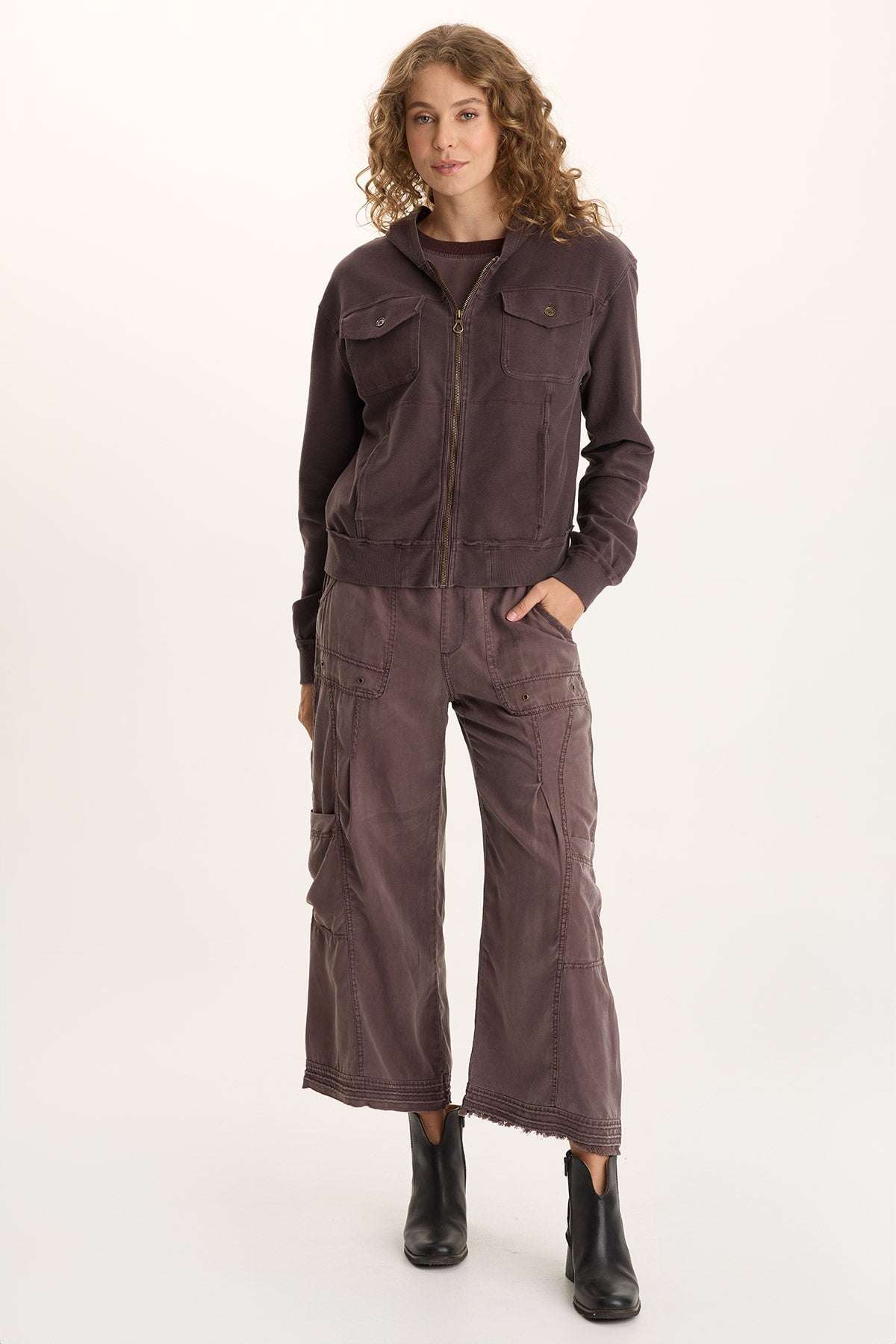 Balfore Twill Knit Hooded Bomber Jacket Bistro Pigment - XCVI