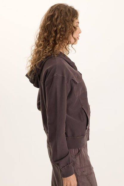 Balfore Twill Knit Hooded Bomber Jacket Bistro Pigment - XCVI