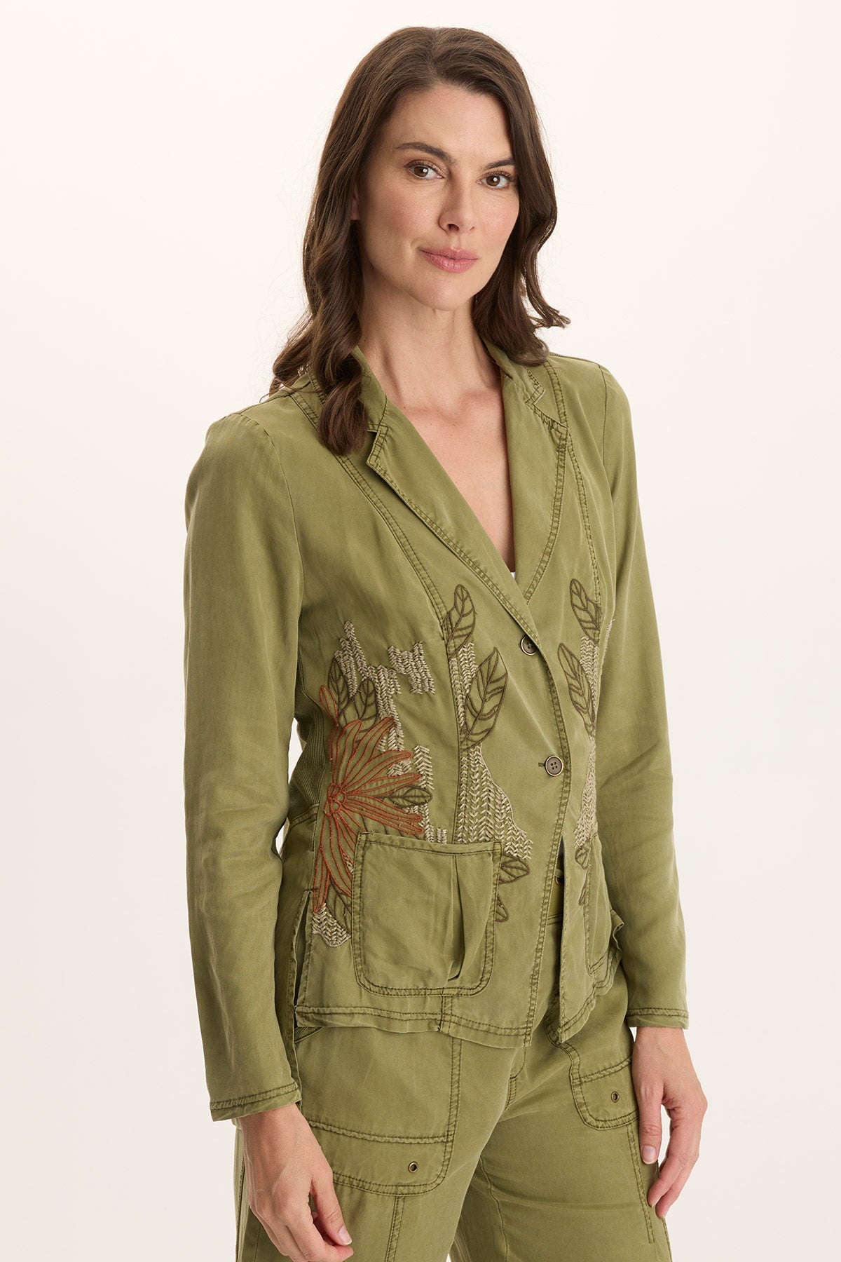 Embroidered Danski Twill Novelty Blazer Thicket Pigment - XCVI