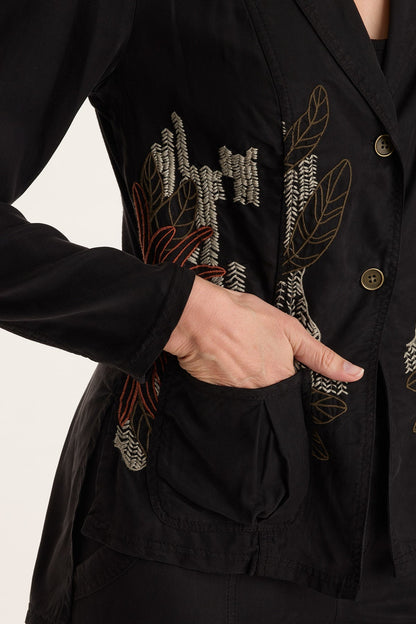 Embroidered Danski Twill Novelty Blazer Black - XCVI