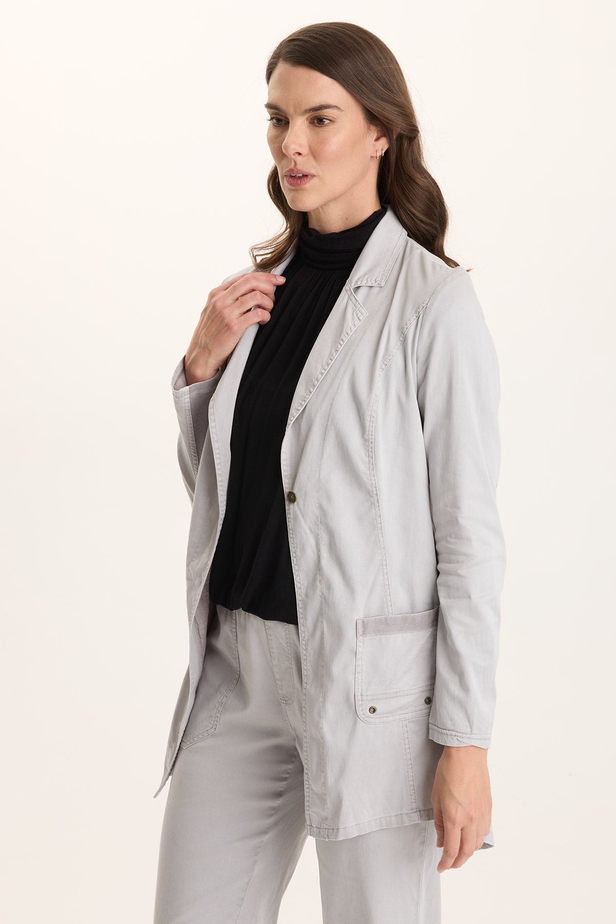 Lainey Longline Tencel Blazer Jacket Soft Pebble Pigment - XCVI