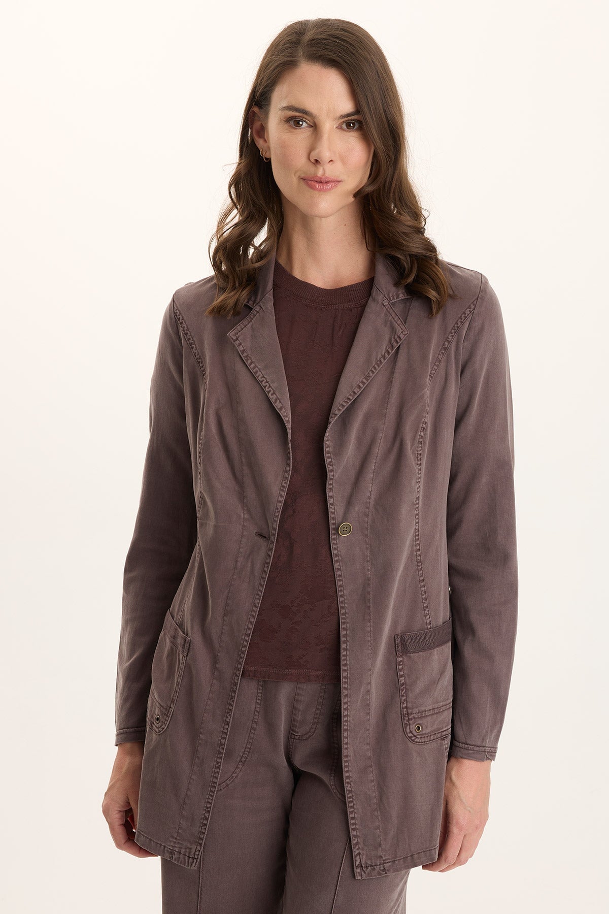 Lainey Longline Tencel Blazer Jacket Bistro Pigment - XCVI