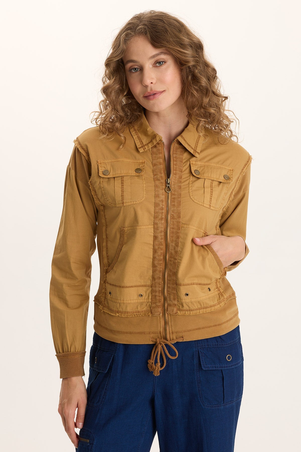 Ari Poplin Utility Bomber Jacket Goldenrod Pigment - XCVI
