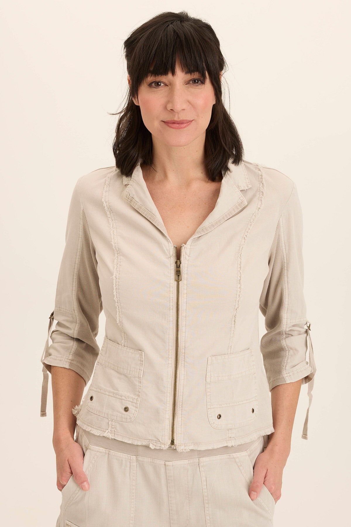 Wearables Linen Raphael Distressed Blazer Jacket Ripple Pigment - XCVI