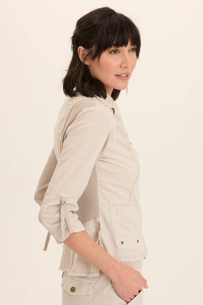 Wearables Linen Raphael Distressed Blazer Jacket Ripple Pigment - XCVI
