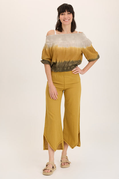 Wearables Astri Asymmetric Wide Leg Pant handkerchief hem crop in Cotton/Linen Radiance Pigment - XCVI