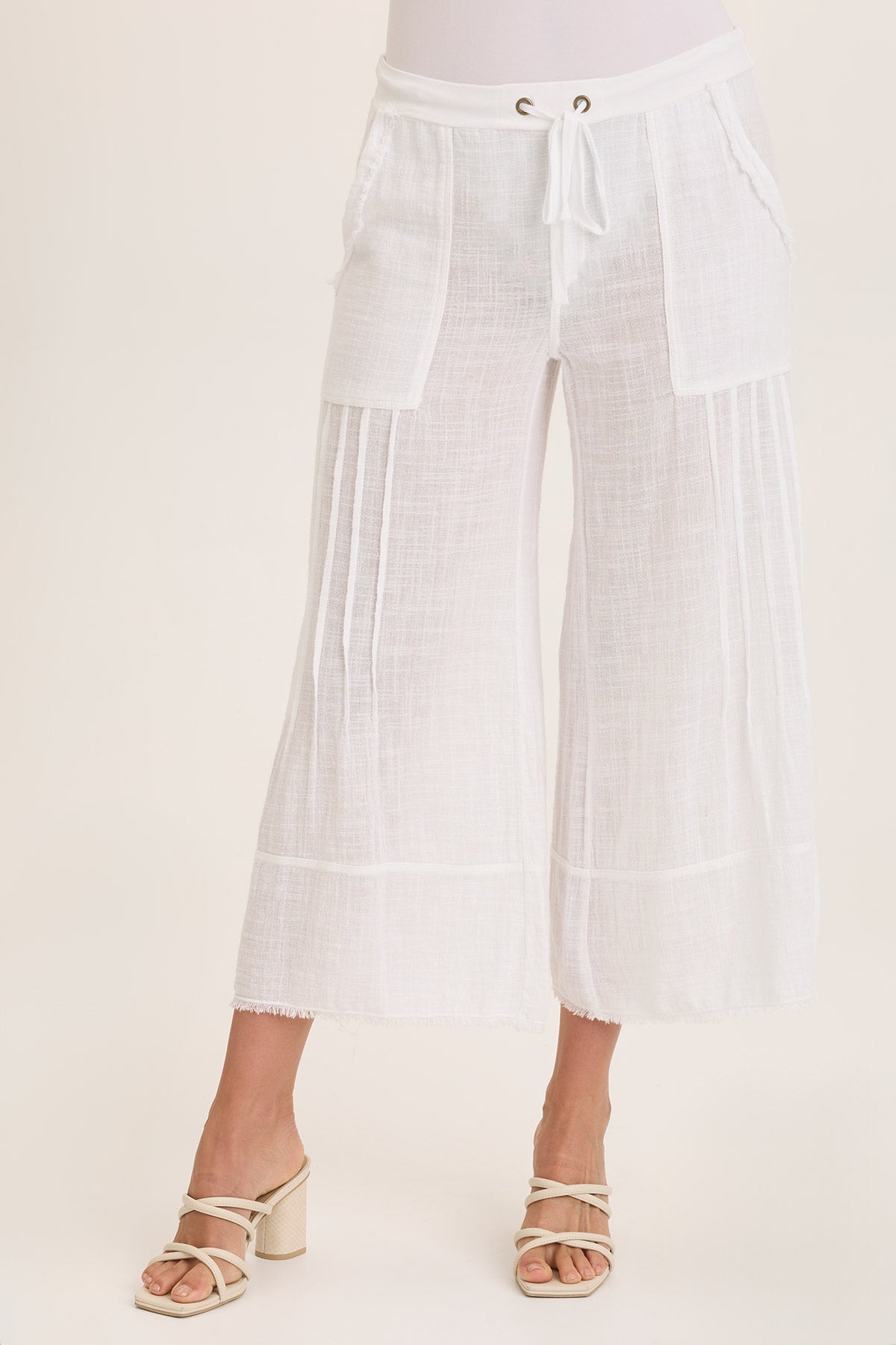 Wearables Ace Gauze Wide Leg Crop Pant White - XCVI