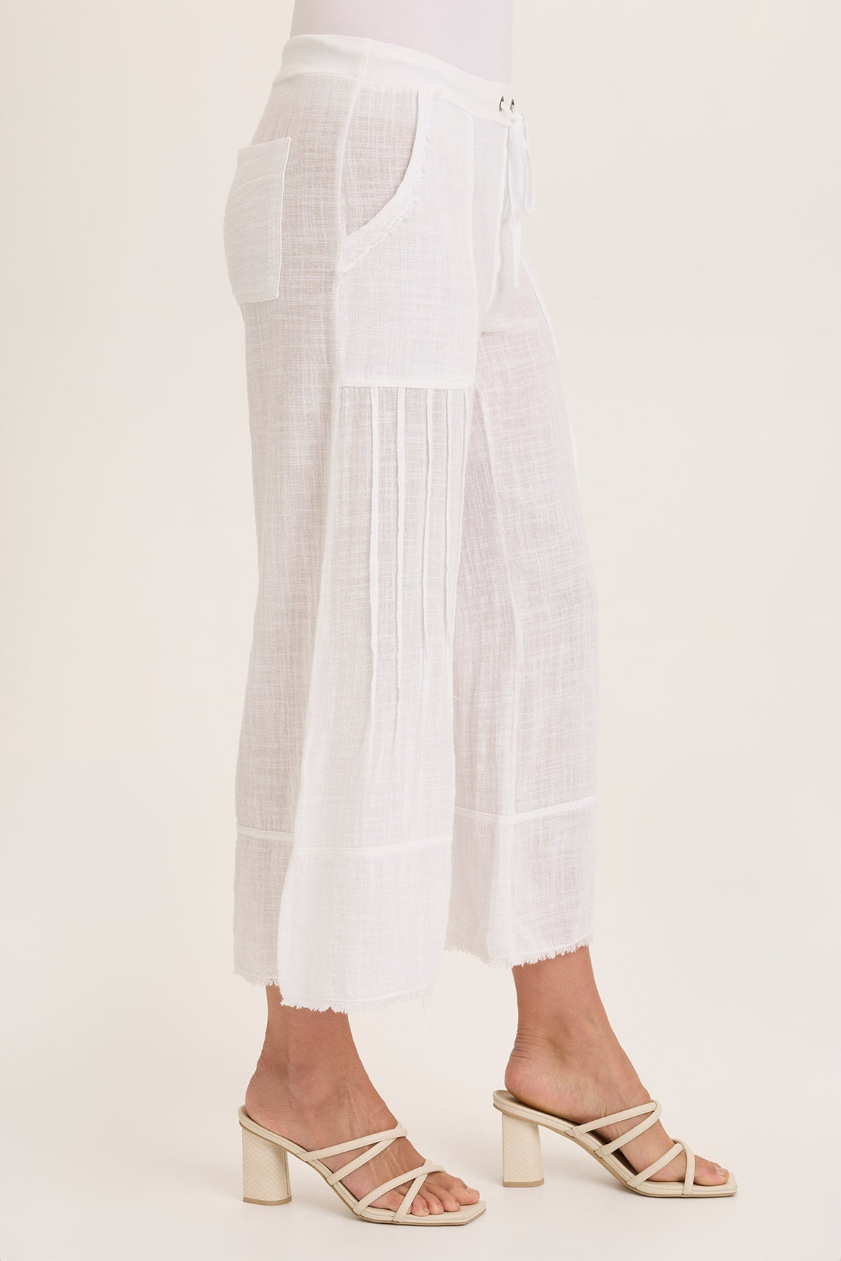 Wearables Ace Gauze Wide Leg Crop Pant White - XCVI