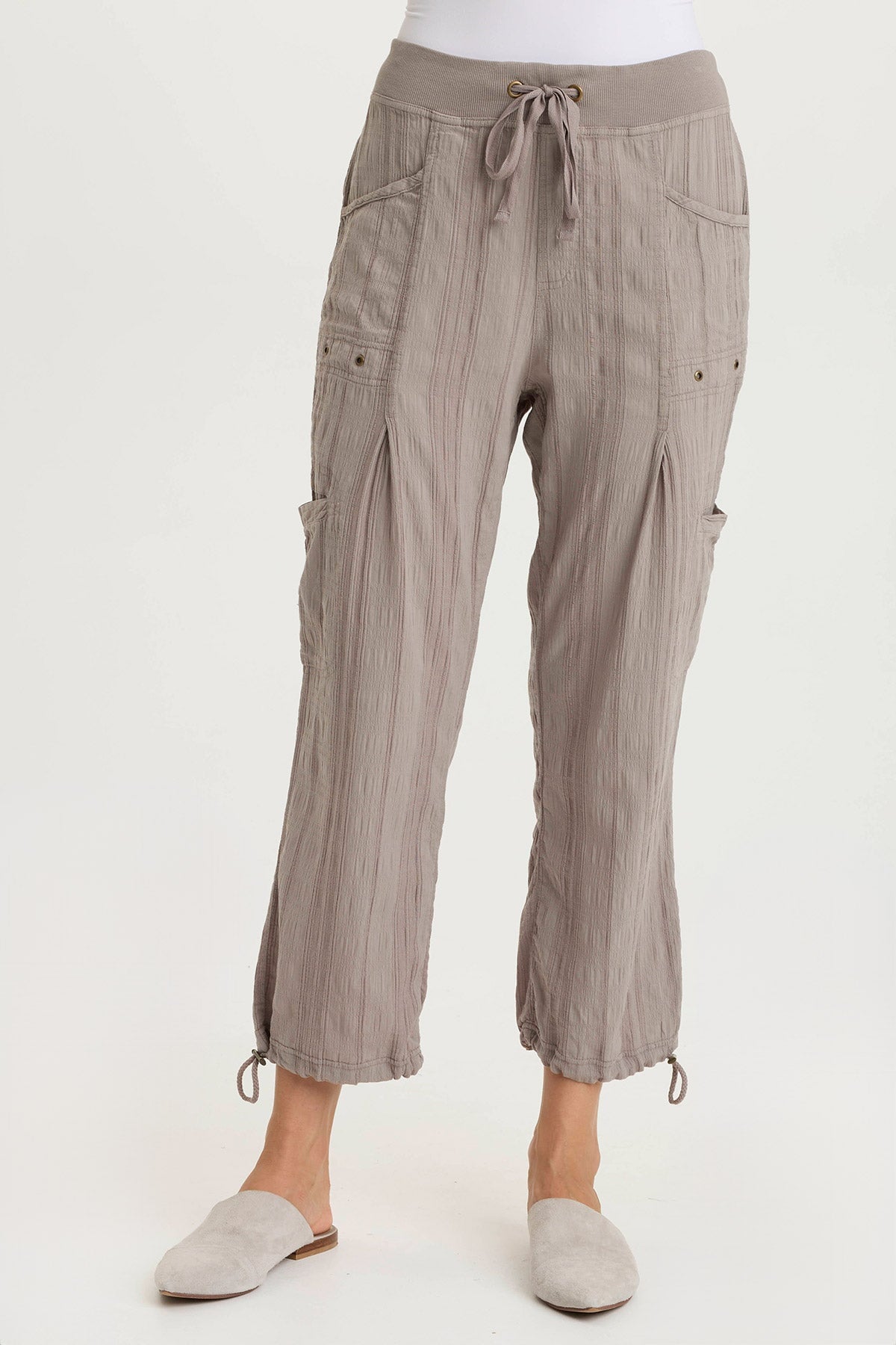 Ryle Textured Gauze Casual Crop Cargo Pant Poppy Seed - XCVI