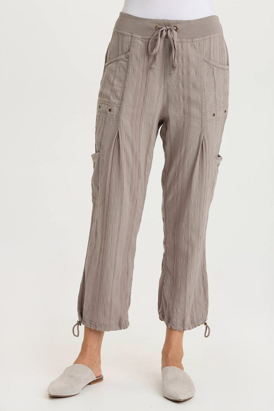 Ryle Textured Gauze Casual Crop Cargo Pant Poppy Seed - XCVI