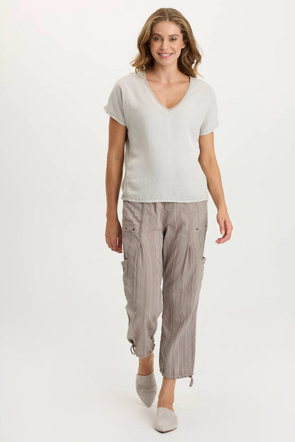 Ryle Textured Gauze Casual Crop Cargo Pant Poppy Seed - XCVI