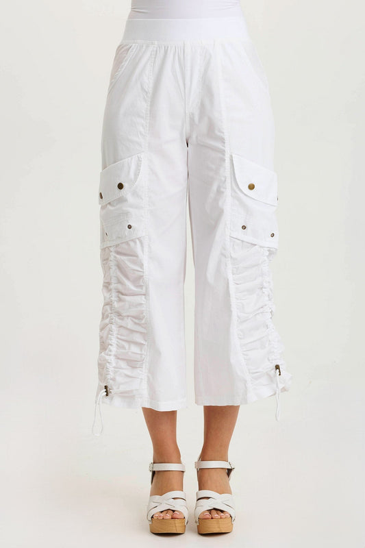 Muldoon Poplin Ruched Effortless Chic Wide-Leg Crop Pant White - XCVI